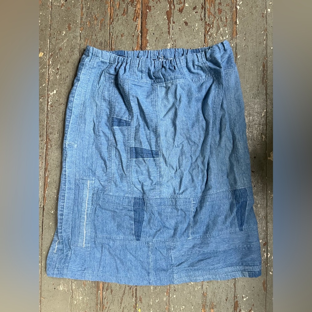 Blue Patchwork Denim Skirt